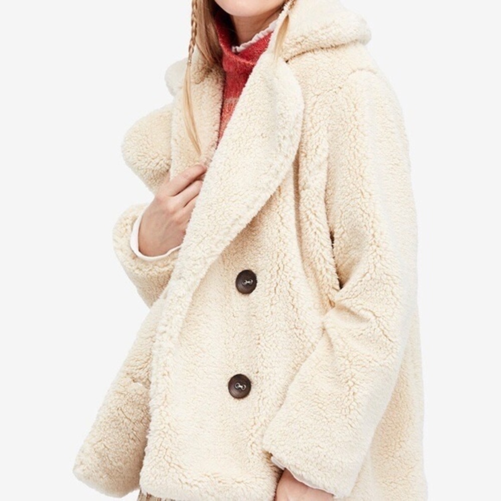 Free People Cream Teddy Pea Coat
